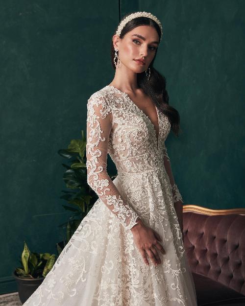 121233 vintage long sleeve lace wedding dress with low back1